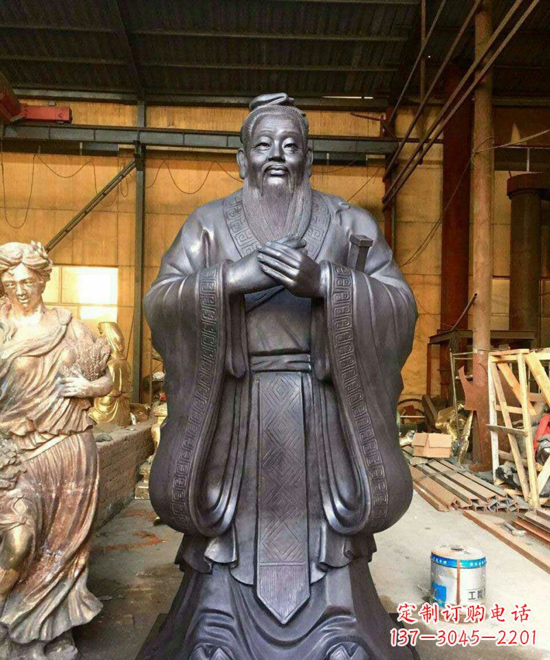 运城铜雕校园孔子人像雕塑
