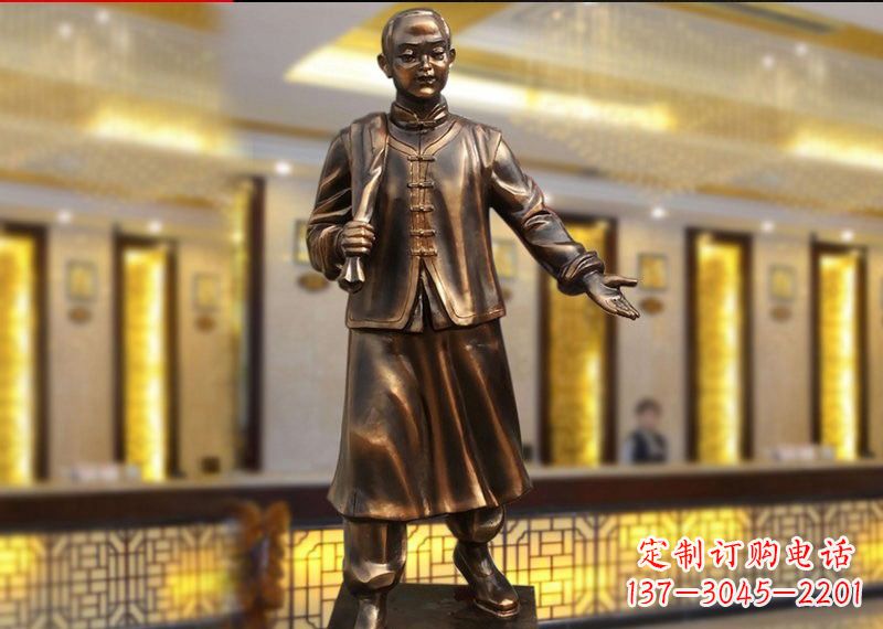 运城铜雕迎宾人物店小二