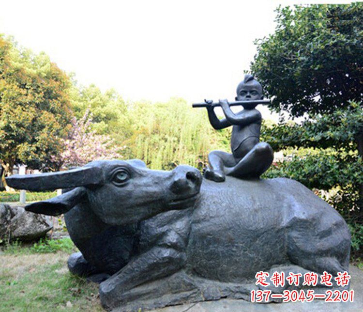 运城铜雕园林牧童骑牛景观摆件