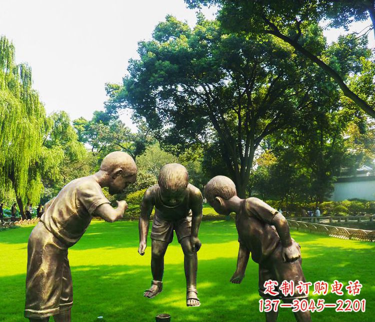 运城铜雕园林玩陀螺儿童雕塑