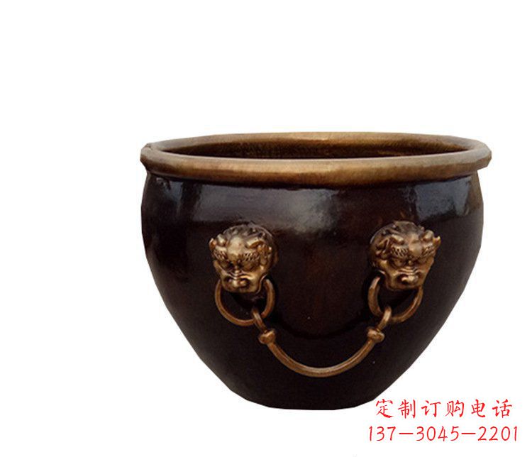 运城铜雕圆形荷花水缸雕塑 (4)