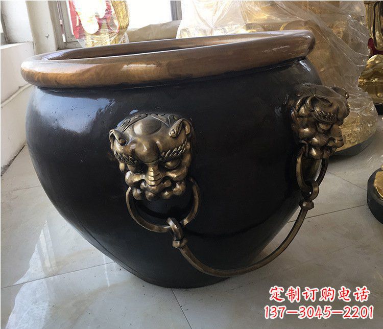 运城铜雕圆形荷花水缸雕塑 (5)