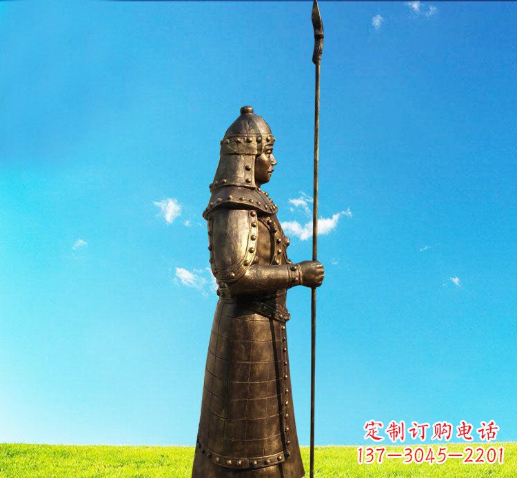 运城铜雕战士站岗古代人物雕塑