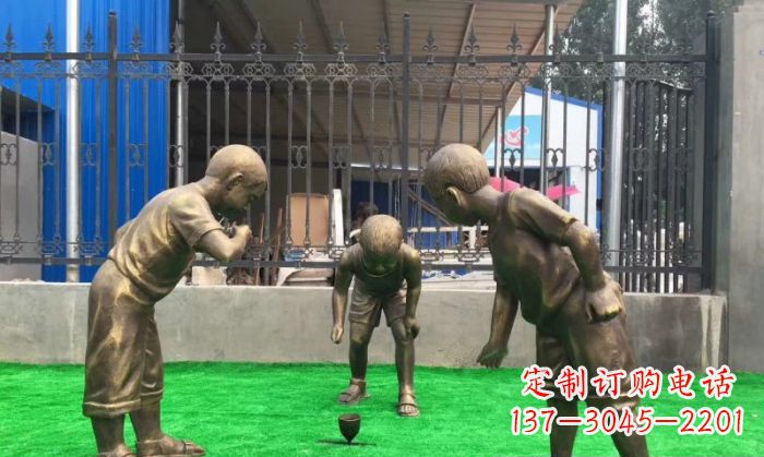 运城玩陀螺儿童铜雕
