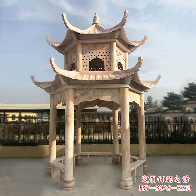 运城晚霞红大理石凉亭雕塑