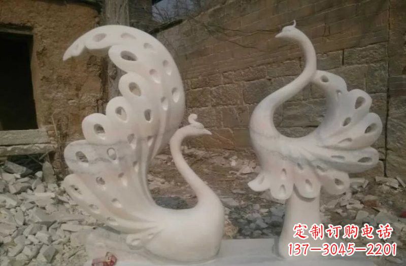 运城晚霞红抽象石雕孔雀