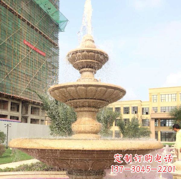 运城晚霞红大型多层喷泉石雕