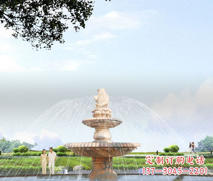 运城晚霞红多层大型石雕喷泉 (4)