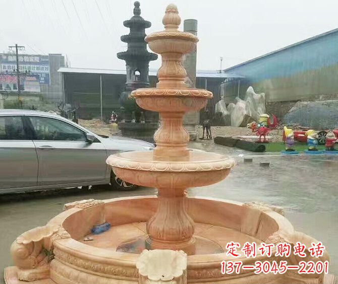 运城晚霞红多层大型石雕喷泉 (3)