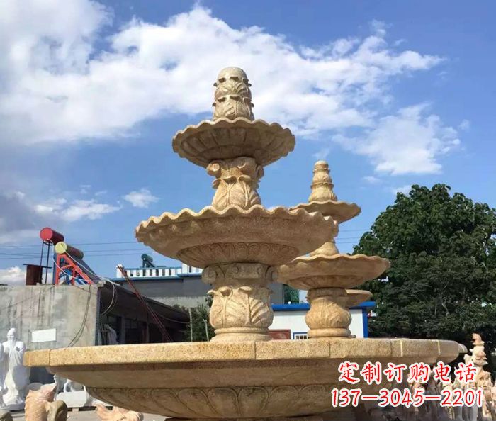 运城晚霞红多层喷泉石雕