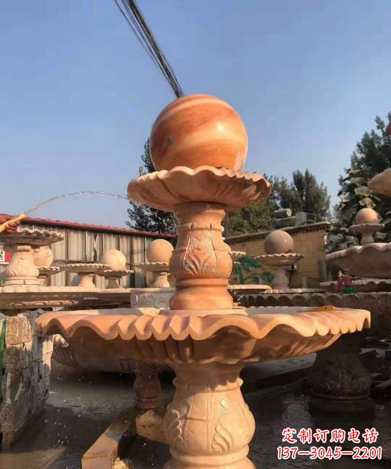 运城晚霞红风水球雕塑别墅庭院景观雕塑 