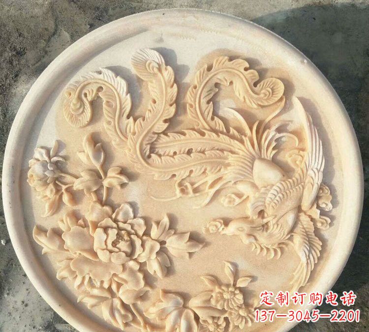 运城晚霞红凤凰牡丹石浮雕