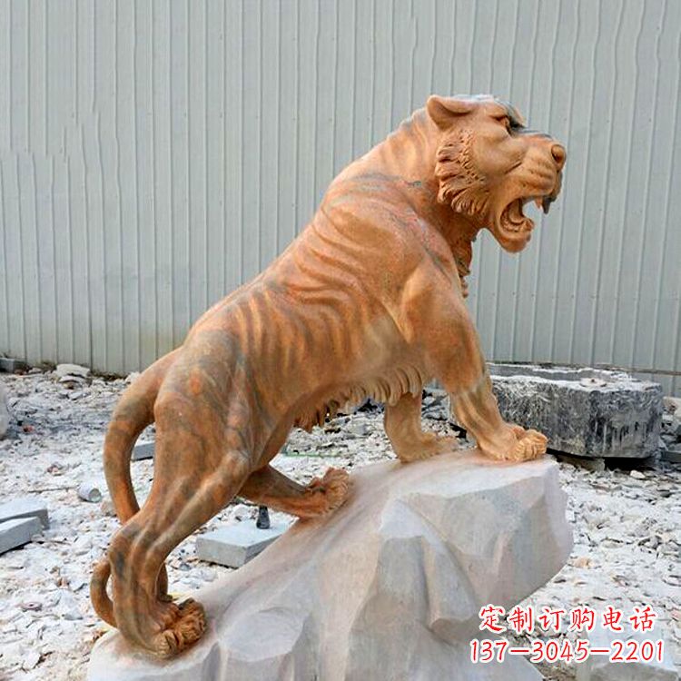 运城晚霞红虎啸老虎动物石雕