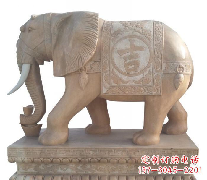 运城晚霞红吉祥如意大象石雕 (4)