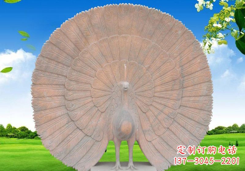 运城晚霞红开屏孔雀雕塑