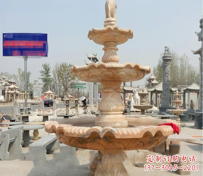 运城晚霞红喷泉喷水盆石雕