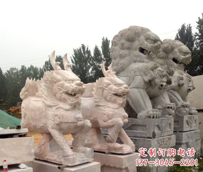 运城晚霞红瑞兽麒麟石雕