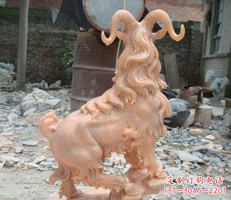 运城晚霞红山羊石雕