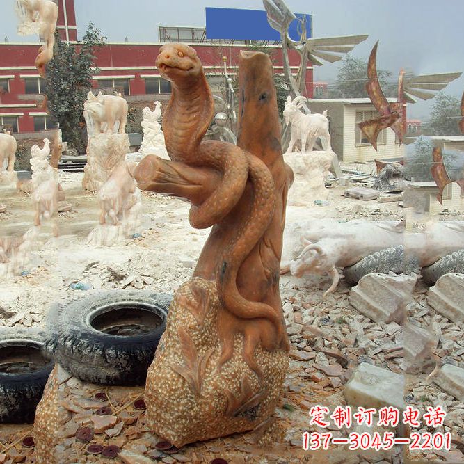 运城晚霞红蛇石雕-12生肖动物雕塑