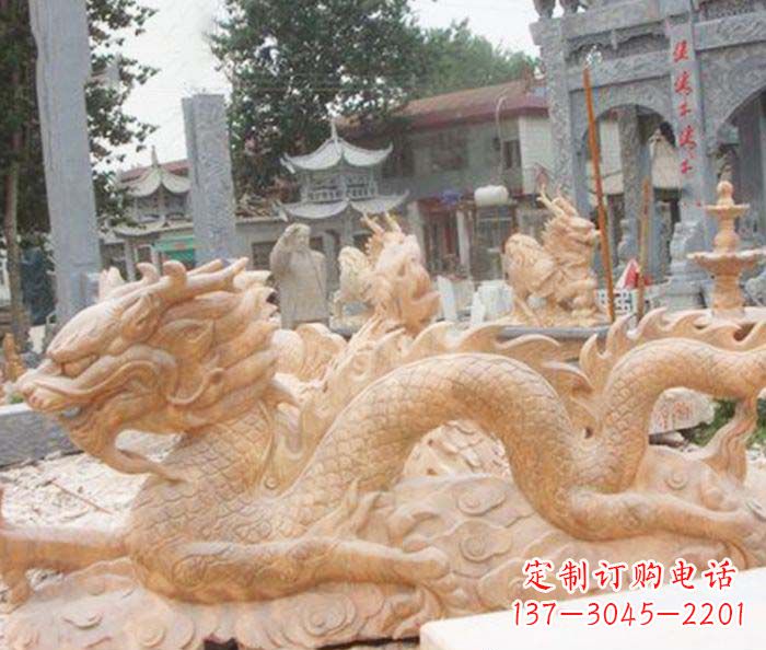 运城晚霞红生肖龙石雕