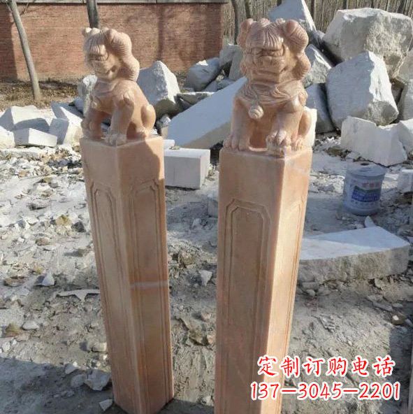 运城晚霞红狮子拴马桩