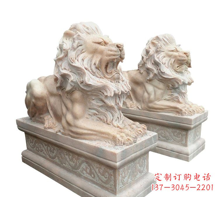 运城晚霞红石材欧式狮子