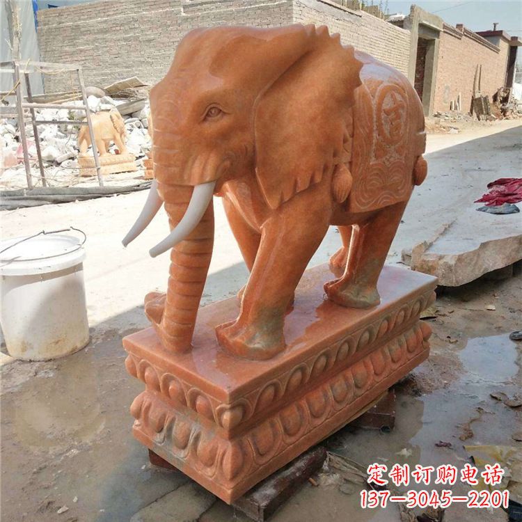 运城晚霞红石雕大象