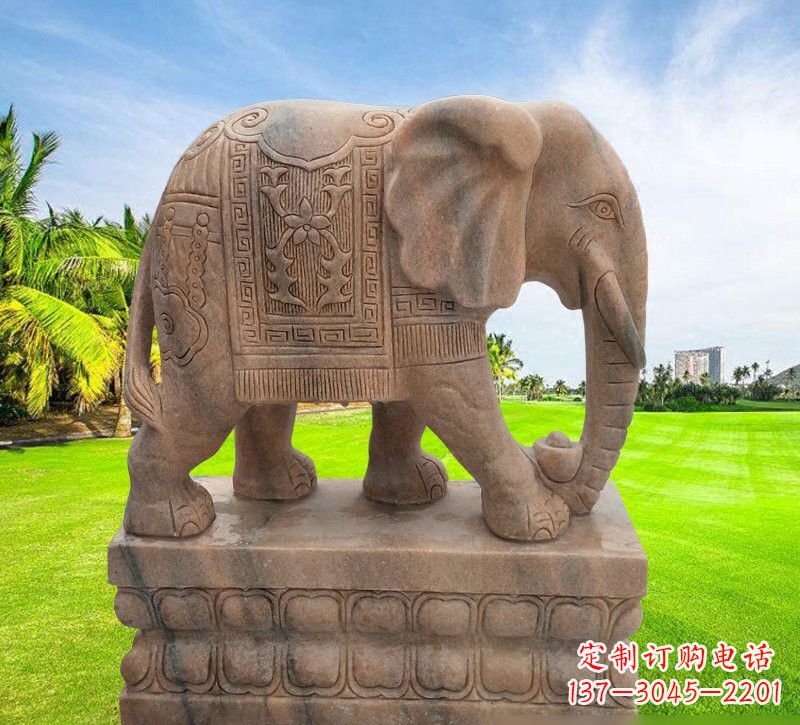 运城晚霞红石雕大象 (2)
