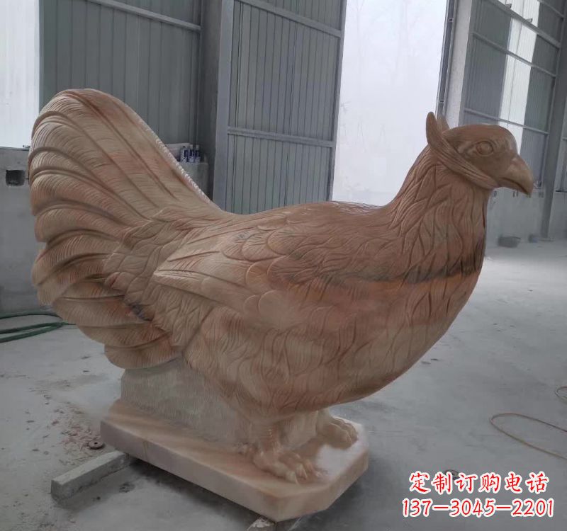 运城晚霞红石雕母鸡