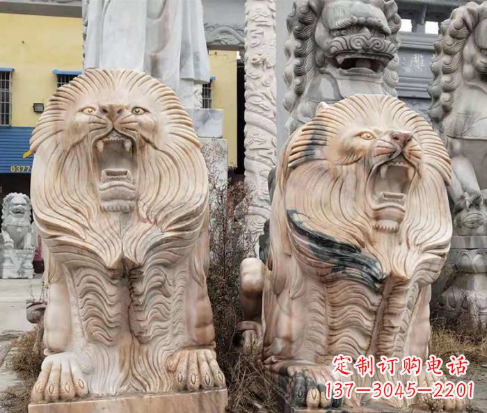 运城晚霞红石雕欧式石狮子
