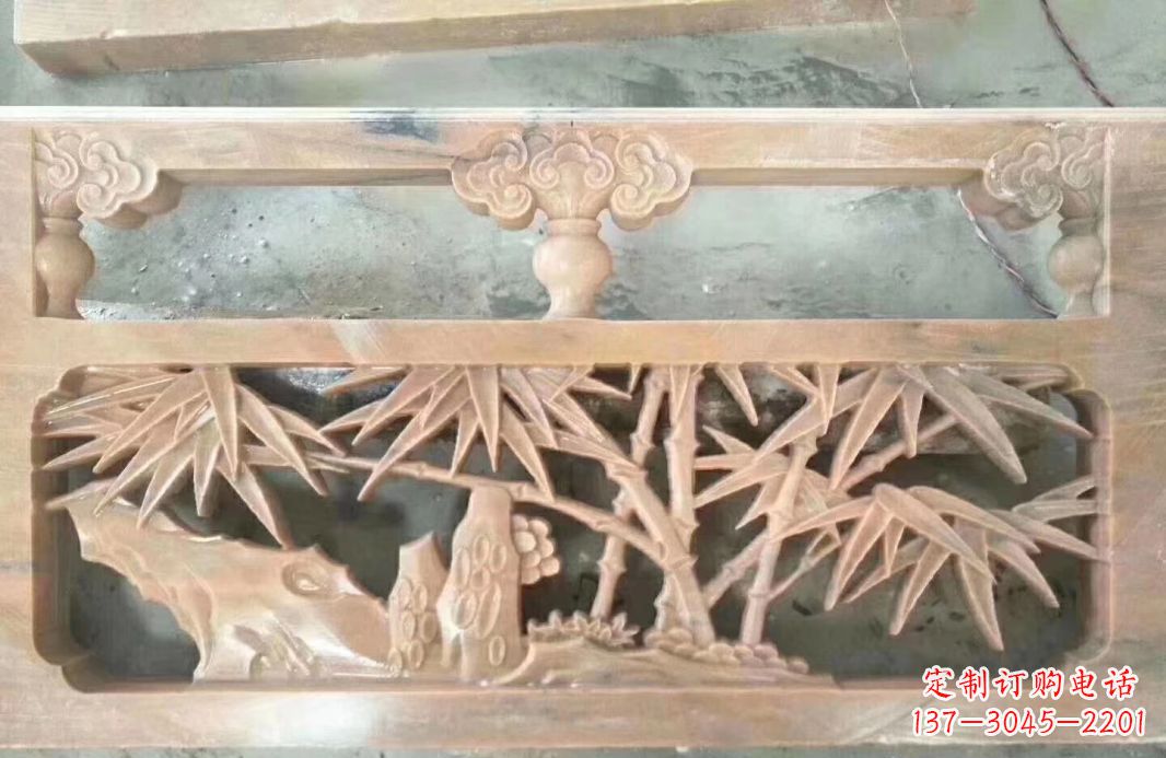 运城晚霞红石浮雕栏板户外摆件园林景观雕塑
