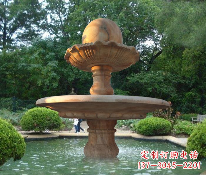运城晚霞红双层风水球喷泉公园石雕