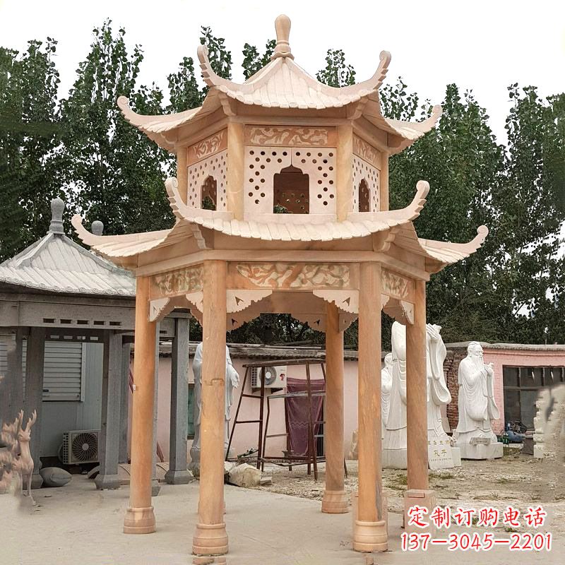 运城晚霞红双层石凉亭