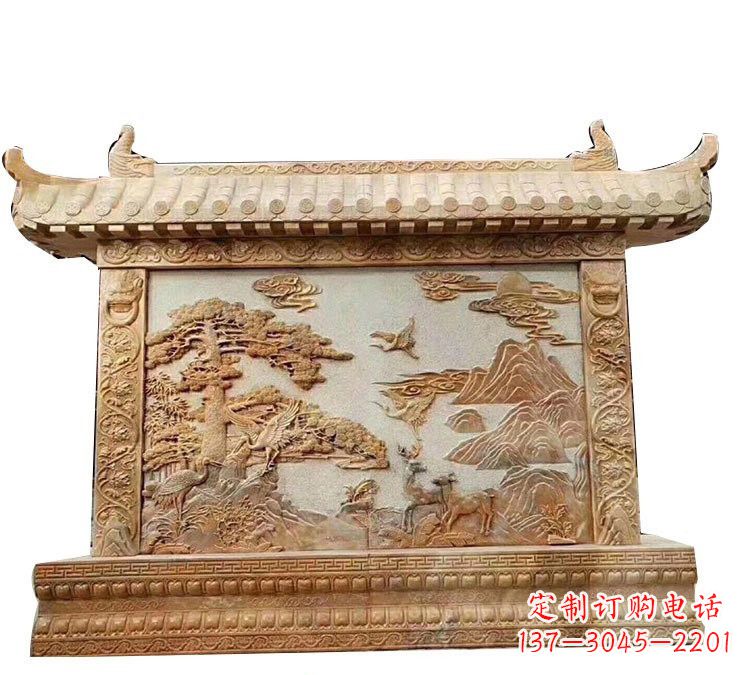 运城晚霞红松鹤延年浮雕影壁
