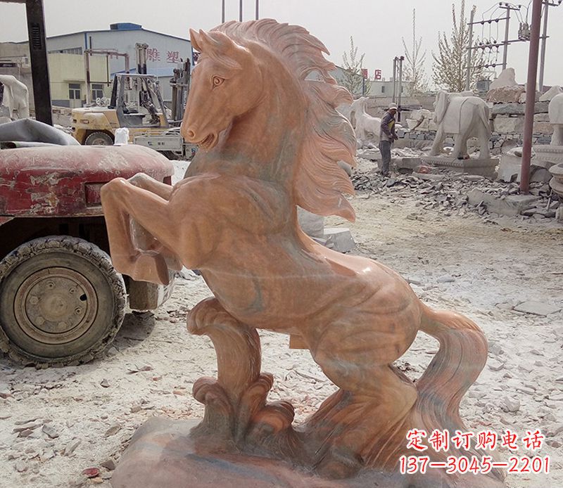 运城晚霞红踏浪奔马石雕