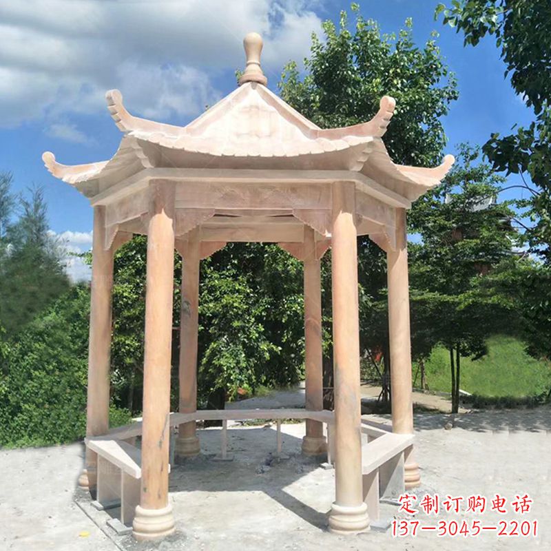 运城晚霞红庭院石凉亭