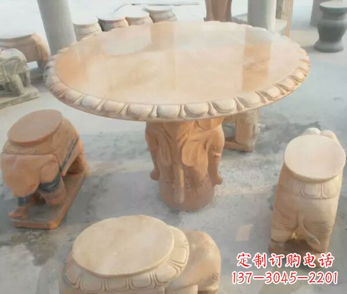运城晚霞红小象桌凳别墅石雕 (2)
