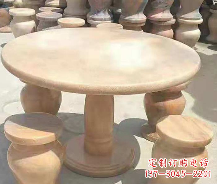 运城晚霞红圆形石桌凳 (2)