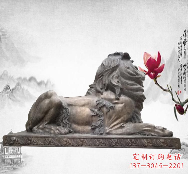 运城卧着的西洋狮子铜雕