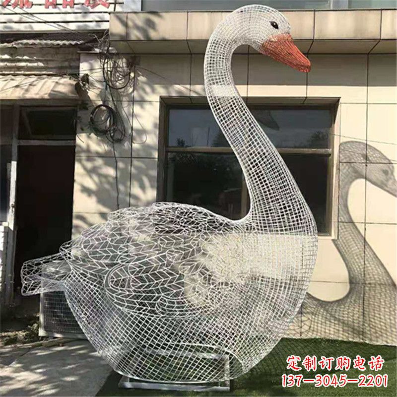 运城卧姿天鹅不锈钢草坪网格动物摆件