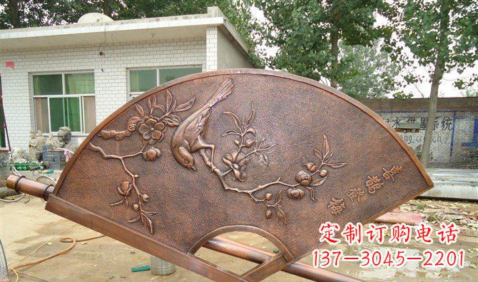 运城喜鹊登梅扇子景观铜浮雕