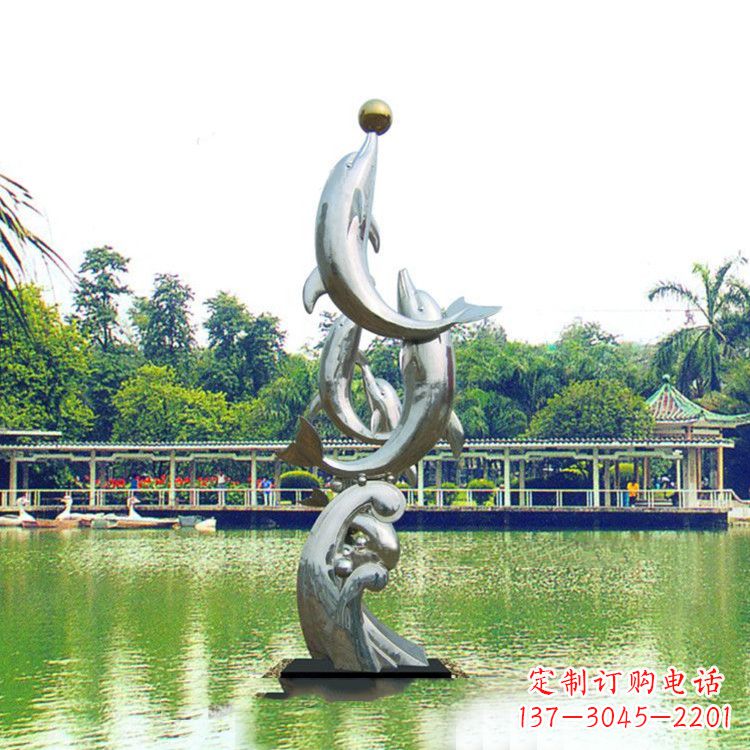 运城戏球不锈钢海豚雕塑-园林水景动物景观