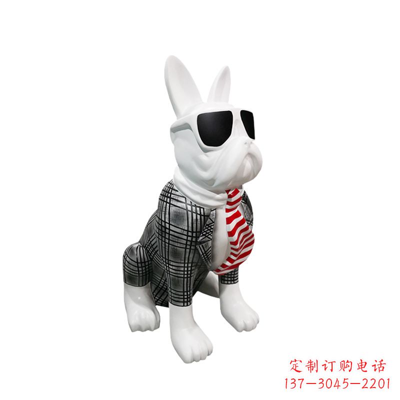 运城系领带戴墨镜的狗雕塑,商场超市美陈斗牛犬摆件