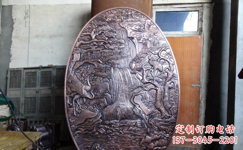运城仙鹤松林瀑布古代园林景观铜浮雕