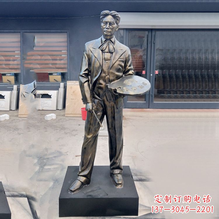 运城现代画家徐悲鸿雕塑-玻璃钢仿铜名人雕像