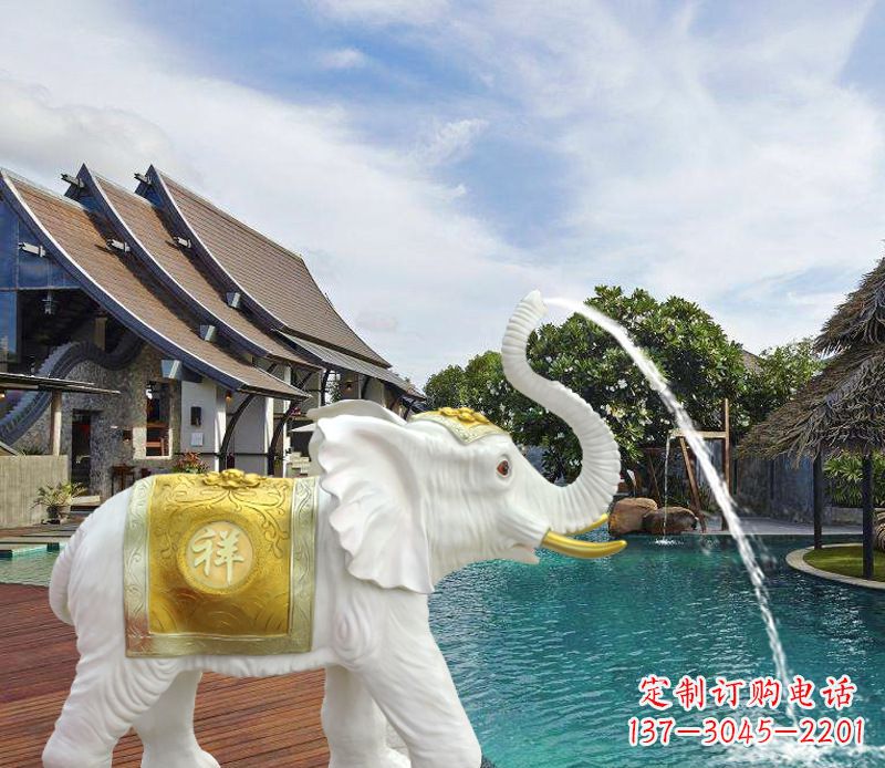 运城祥瑞汉白玉喷泉喷水大象