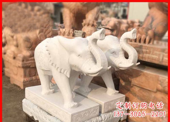 运城象鼻朝天的大象汉白玉招财石雕