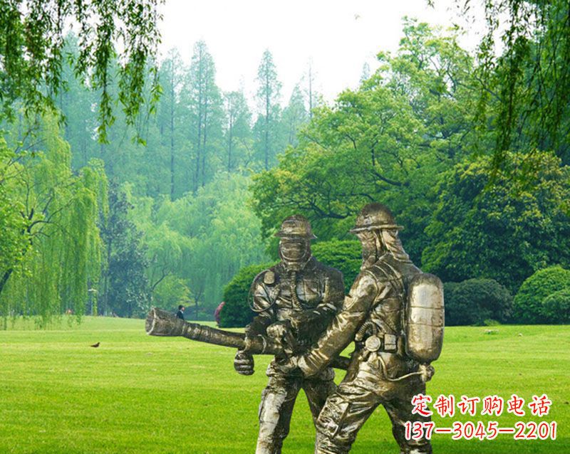 运城消防员灭火铜雕