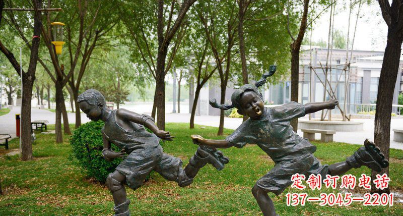 运城小孩人物玩轮滑铜雕