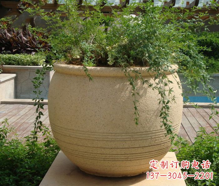 运城小区景观大理石花盆石雕 (2)